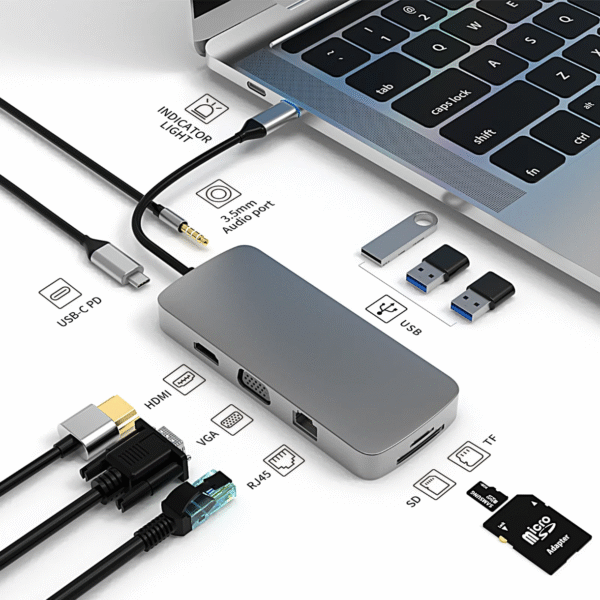 Hub USB Type-C 10-en-1 avec Port RJ45 – USB 3.0